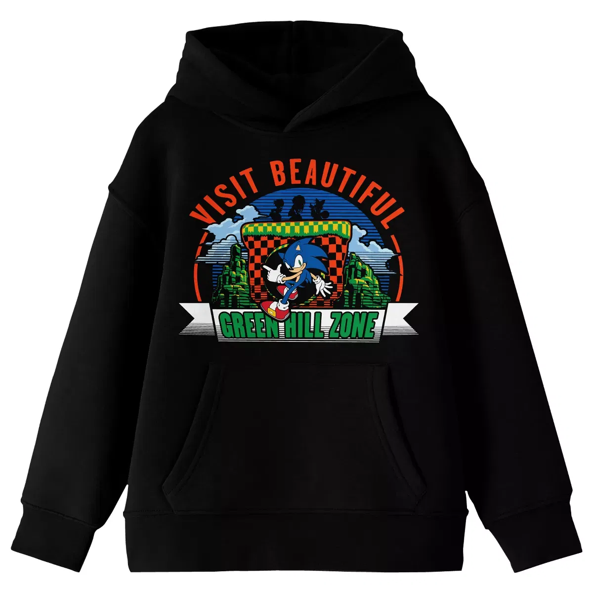 Детское худи с принтом Visit Beautiful Green Hill Zone Sonic the Hedgehog, Black