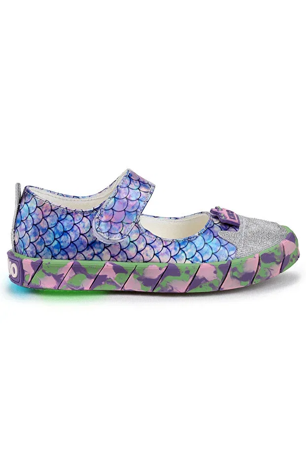 Детские балетки для девочек с принтом Zubin mermaid velcro lighted Kiko Kids, Lilac — фото 4