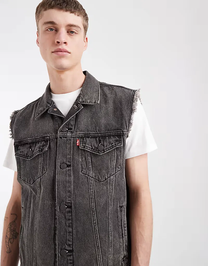 Джинсовая жилетка Levi's свободного кроя, черный с эффектом потертости