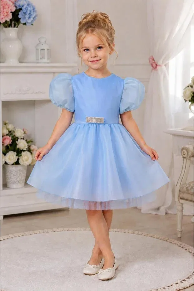 Детское платье для девочек с коротким рукавом Cocktail Lunas Tekstil, Blue — фото 2
