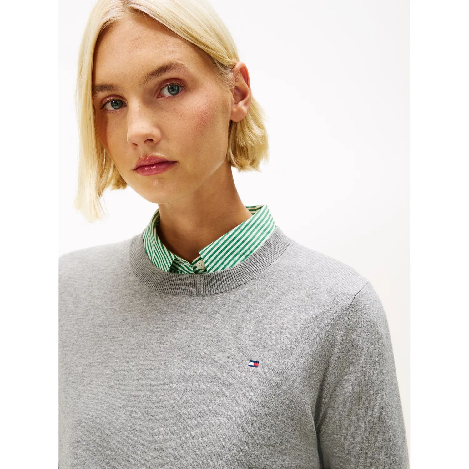 Женский пуловер с круглым вырезом с логотипом Tommy Hilfiger, Med Heather Grey — фото 2