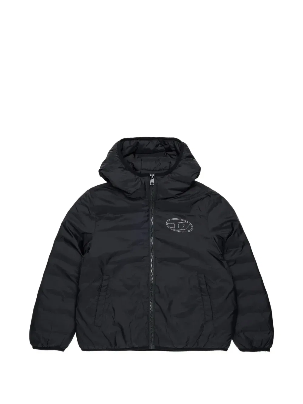 Пуховик с вышитым логотипом Oval Diesel Kids, черный