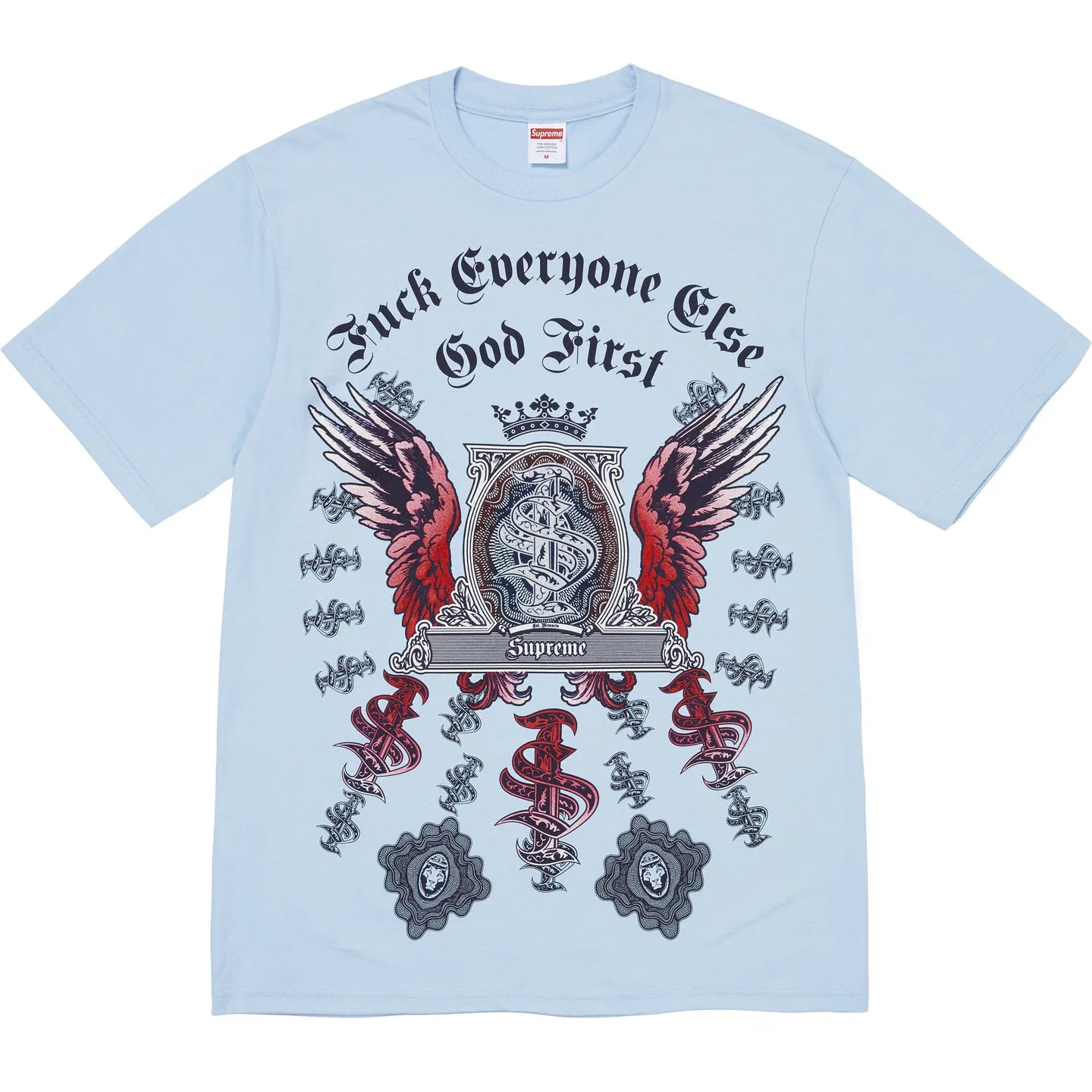 Футболка детская с круглым вырезом FW26 T Shirts Unisex Crew Neck Supreme, Powder Blue/Pink Blue