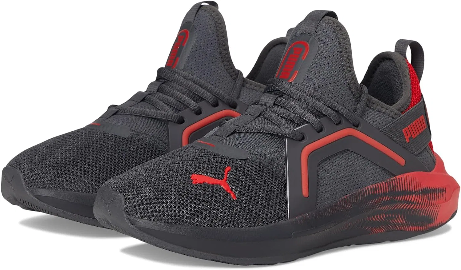 Детские кроссовки для мальчиков с шнуровкой Enzo 5 Blizzrizz PUMA, Dusky Gray/All Time Red