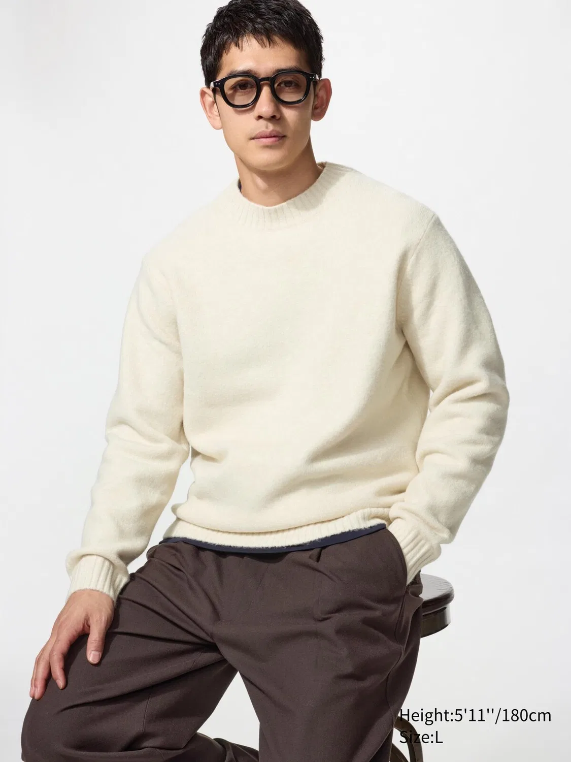 Свитер Souffle Uniqlo, с круглым вырезом, натуральный