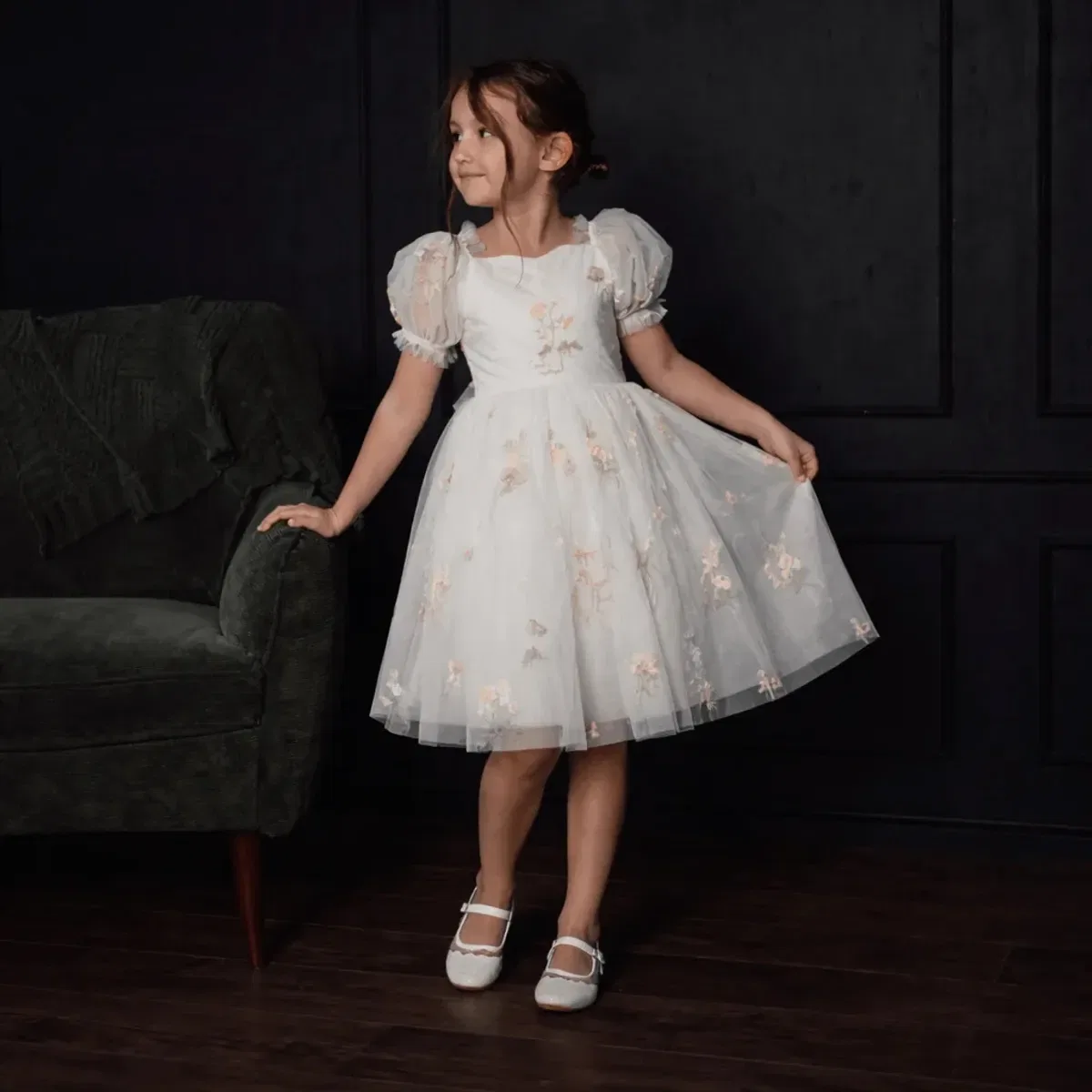 Детское платье для девочек длинное Enchanted Forget Me Not Uk Flower Girl Boutique, White — фото 3