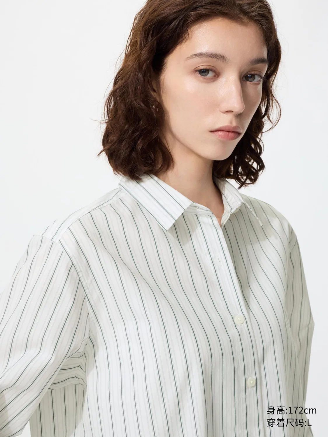 Рубашка с длинным рукавом в полоску Uniqlo, зеленый — фото 4