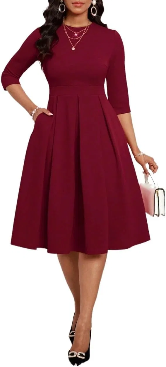 Женское элегантное платье миди A-line Burgundy