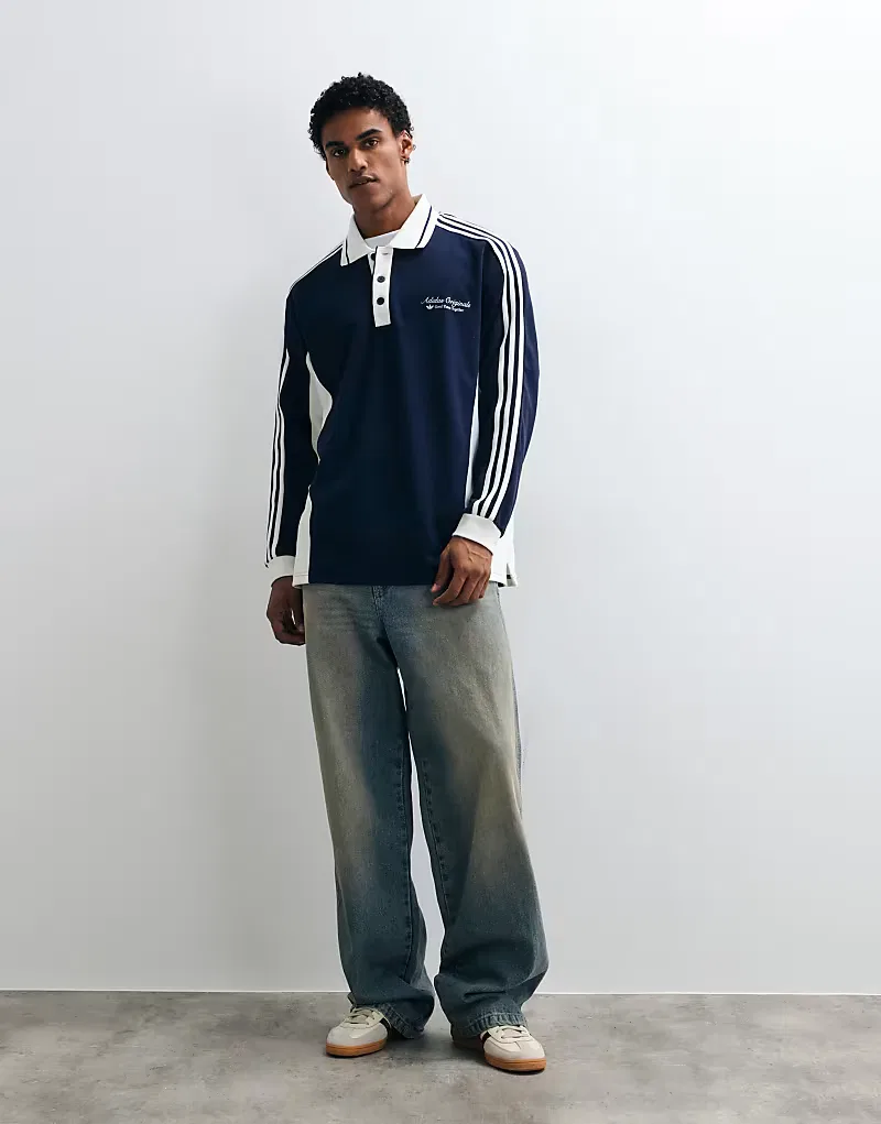 Поло с длинным рукавом Adidas Originals Sport Club, темно-синий и белое