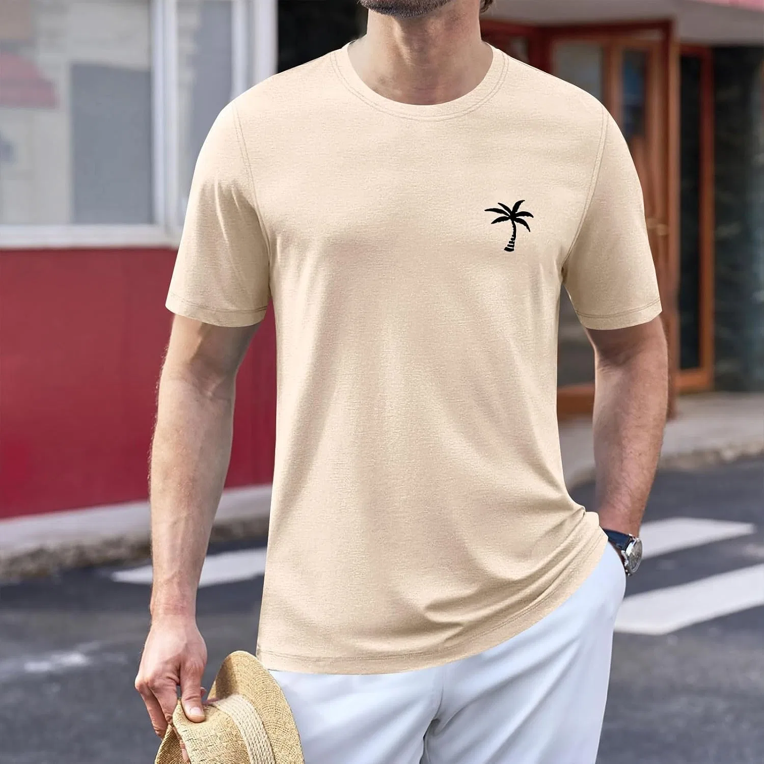 Мужская футболка с пальмами, Crew Neck Tee Shirt, Khaki — фото 3