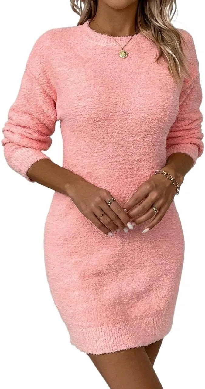 Женское платье-свитер с длинным рукавом Casual Fall, Coral Pink