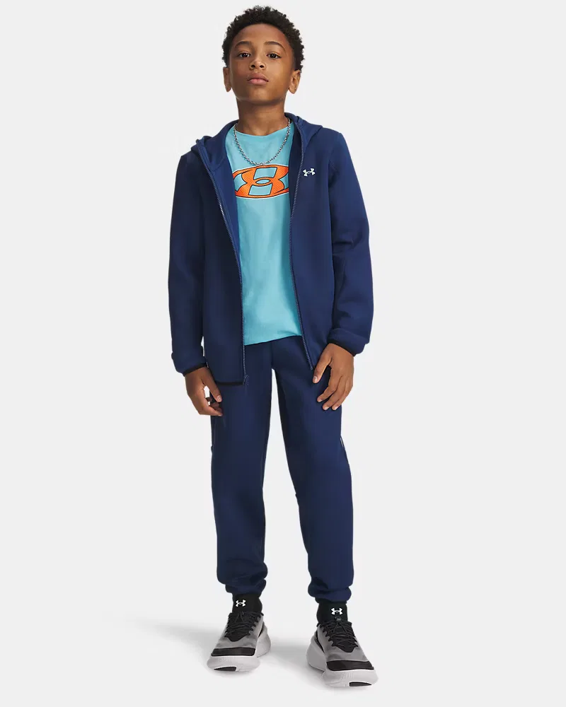 Детские джоггеры для мальчиков 63,5 см из мягкого двойного трикотажа UA Unstoppable Fleece UnderArmour, Blackout Navy/Silver Reflective — фото 4