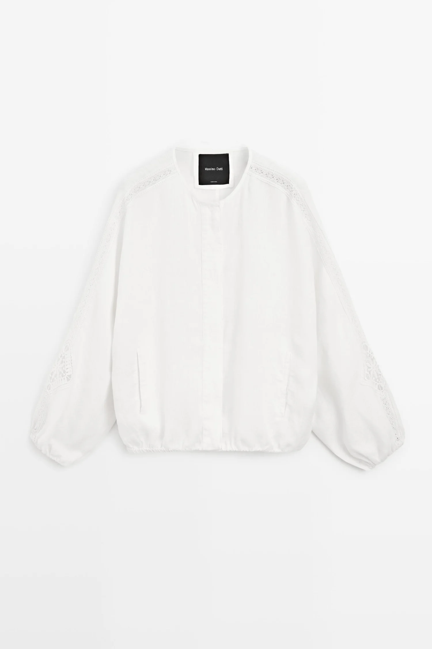 Бомбер Massimo Dutti 100% Linen With Embroidered Detail, белый — фото 4