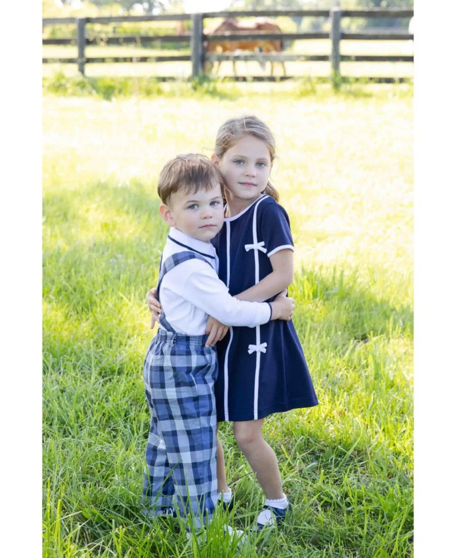 Платье из хлопкового интерлока с коротким рукавом, модель Little Girls Knit Dress Florence Eiseman, Navy — фото 4
