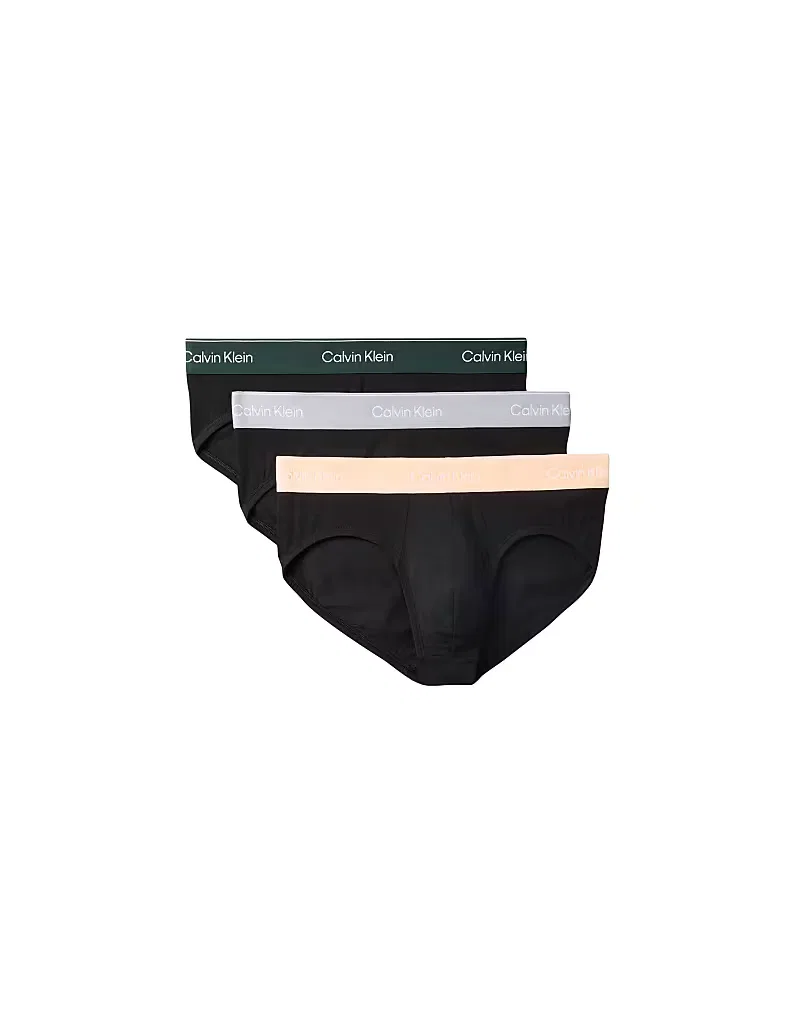 Трусы-брифы Calvin Klein Icon Cotton Stretch, комплект из 3 штук, черный, с цветными поясами