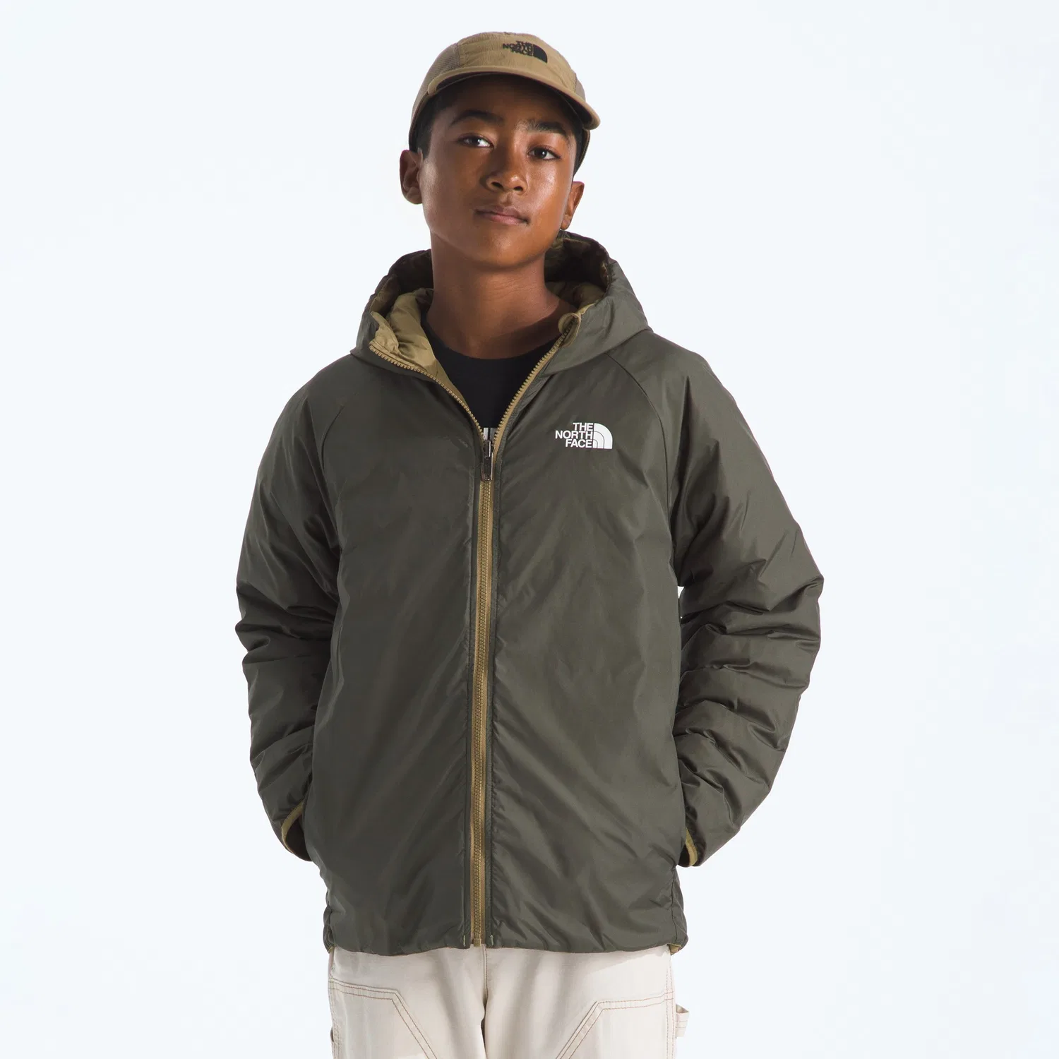 Детская утепленная куртка с капюшоном двусторонняя Reversible Perrito The North Face, зеленый — фото 4