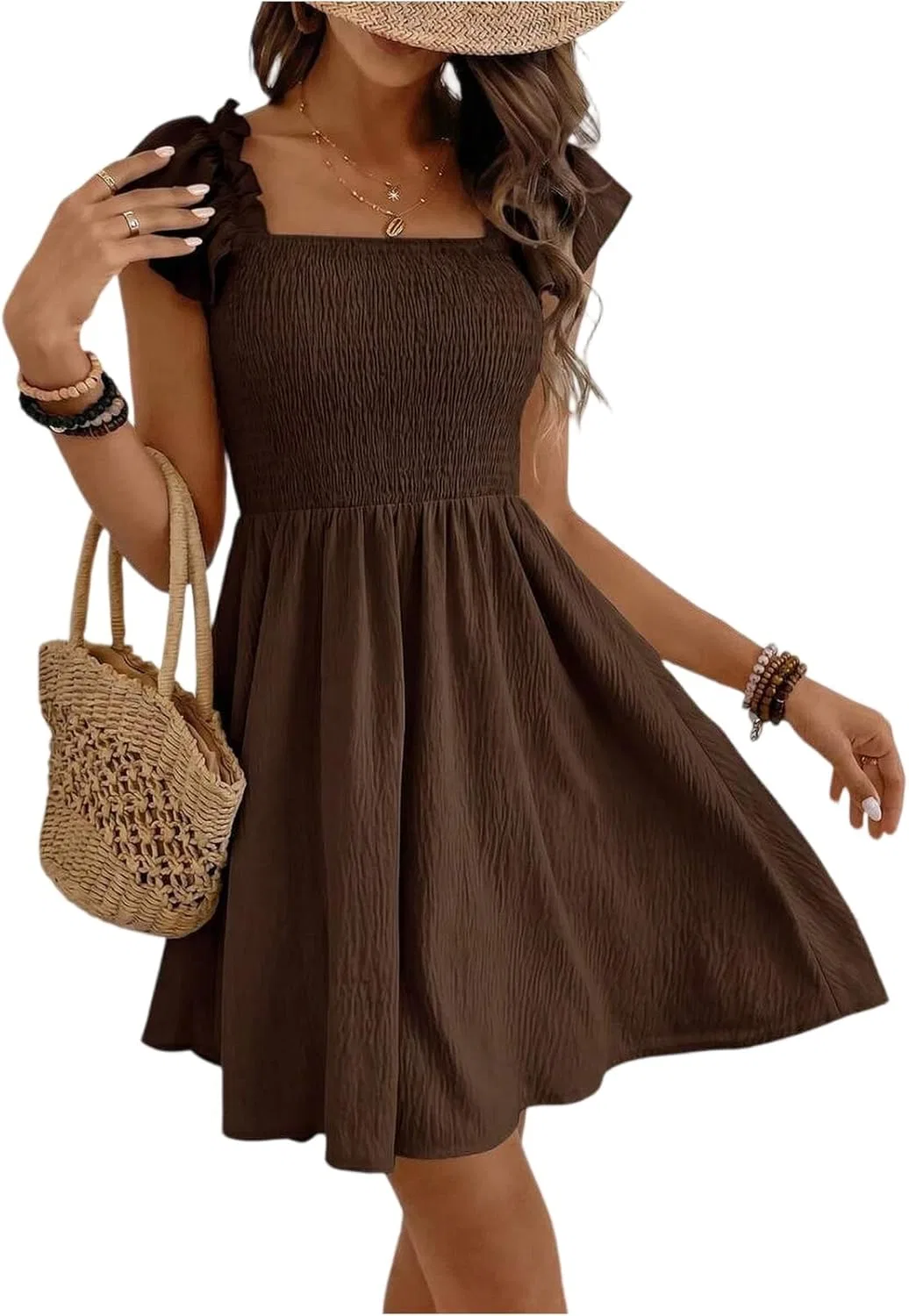 Женское летнее платье с рюшами A-line, Khaki