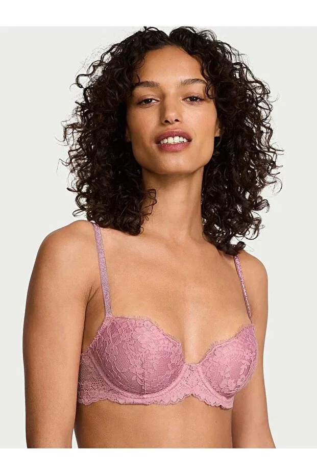Женский бюстгальтер-пуш-ап с кружевом Twinkle lace classic push-up demi bra Victoria'S Secret, Light Lilac