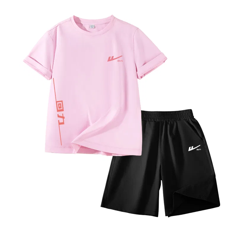Детский спортивный комплект с круглым вырезом, тонкий, растяжимый, Pink/H Return Silicone K+H Diagonal Pink Bottom-Black/H Silicone Return White K, WARRIOR