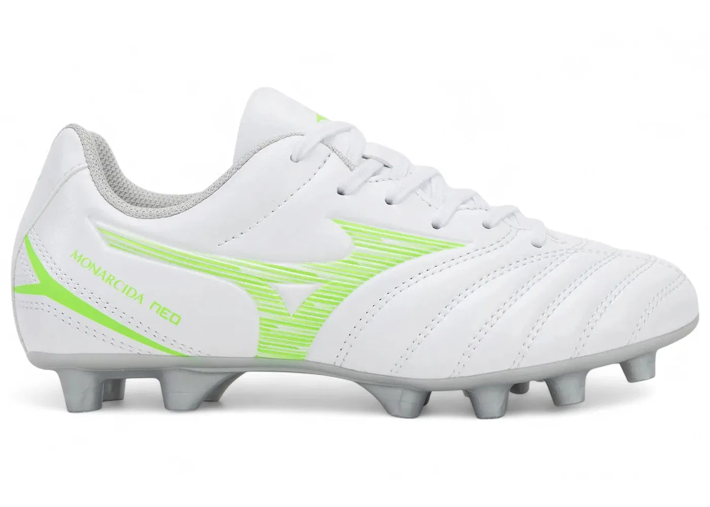 Детские бутсы Mizuno Monarcida Neo III Select Jr MD, White/Neon Green