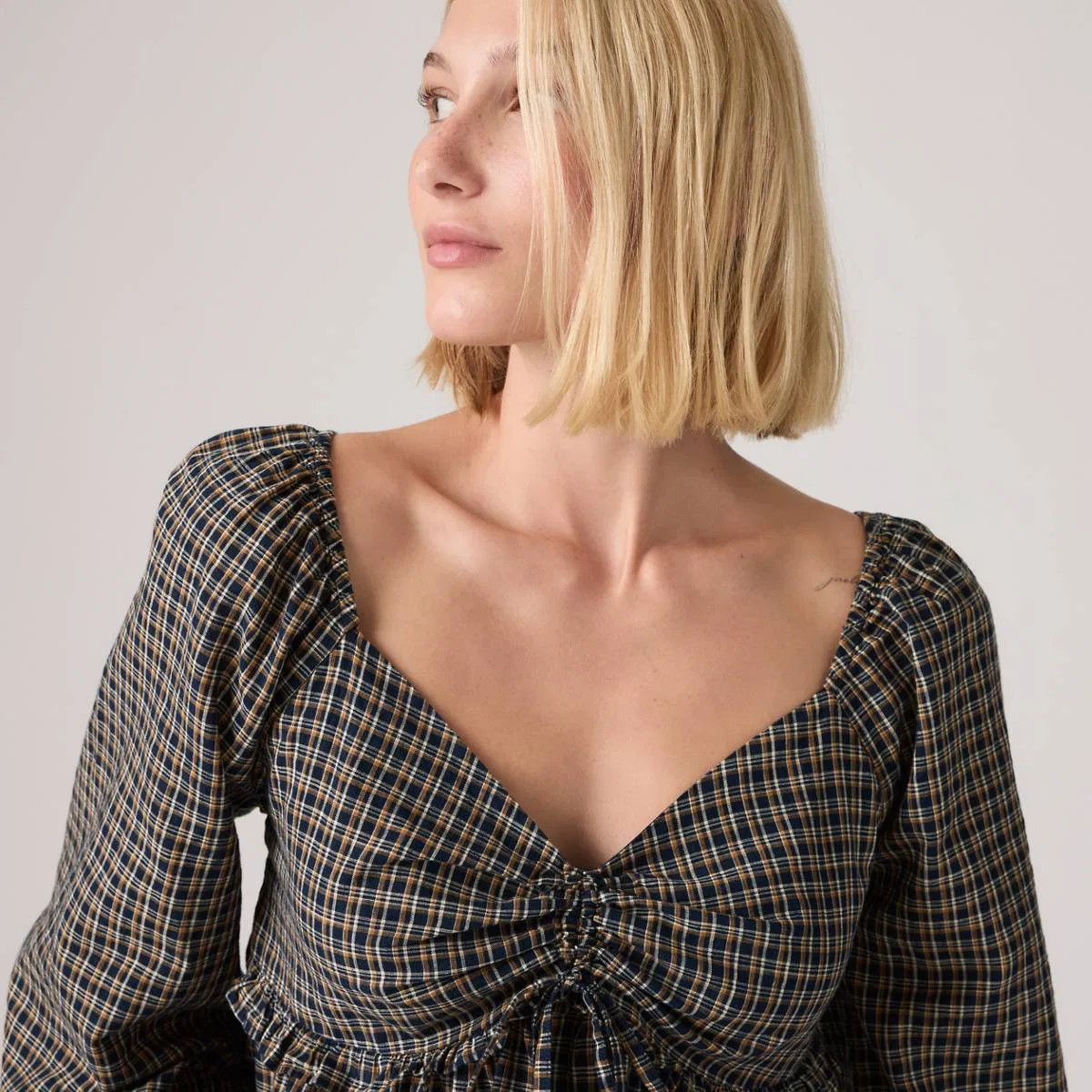Узкая блузка с длинными рукавами Lottie Levi's, Almeta Plaid Navy Blazer - Blue — фото 2