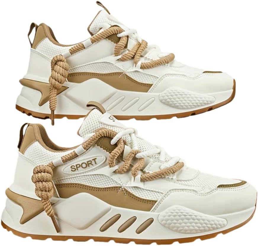 

Мужские повседневные кроссовки - дышащие, с резиновой подошвой против скольжения, шнуровка, для бега и повседневной носки Hhhchpm, бежевый