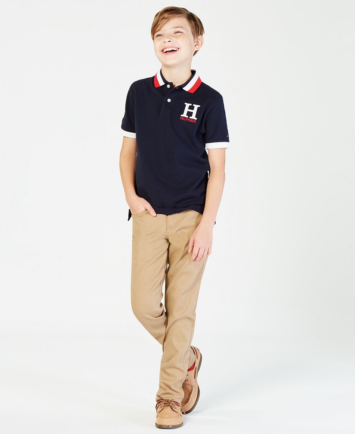 Матовая футболка-поло с полосатым воротником и вышивкой Big Boys Tommy Hilfiger — фото 4