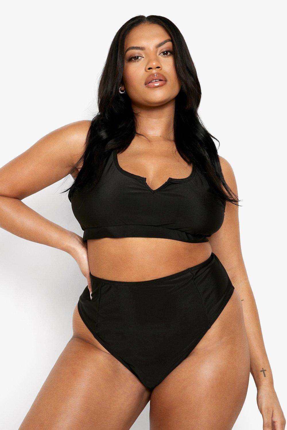 

Трусики бикини Plus Essentials с высокой талией boohoo, черный