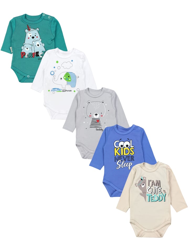 

TupTam Универсальный боди с длинными рукавами и принтом в виде надписи, комплект из 5 штук, серо-бирюзовый цвет