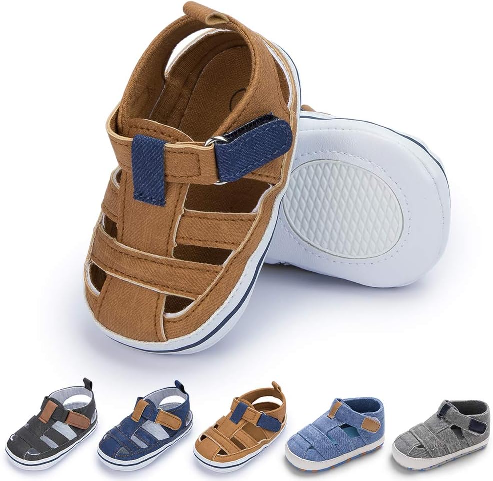 

Сандалии Meckior для малышей, мальчиков и девочек, новорожденные, с нескользящей мягкой резиновой подошвой, открытым носком, для улицы, повседневные летние шаги, коричневый