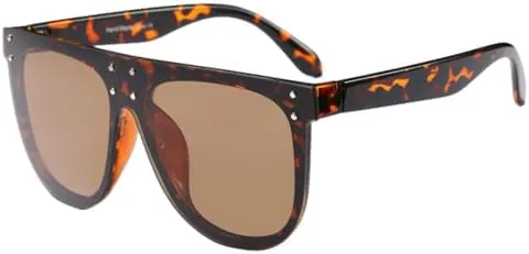 

Солнцезащитные очки в стиле ретро с крупными заклепками, 2027 год, цельные, с зеркальными линзами, отражающие свет, защита от УФ-излучения UV400 MTZJH, Leopard Tea