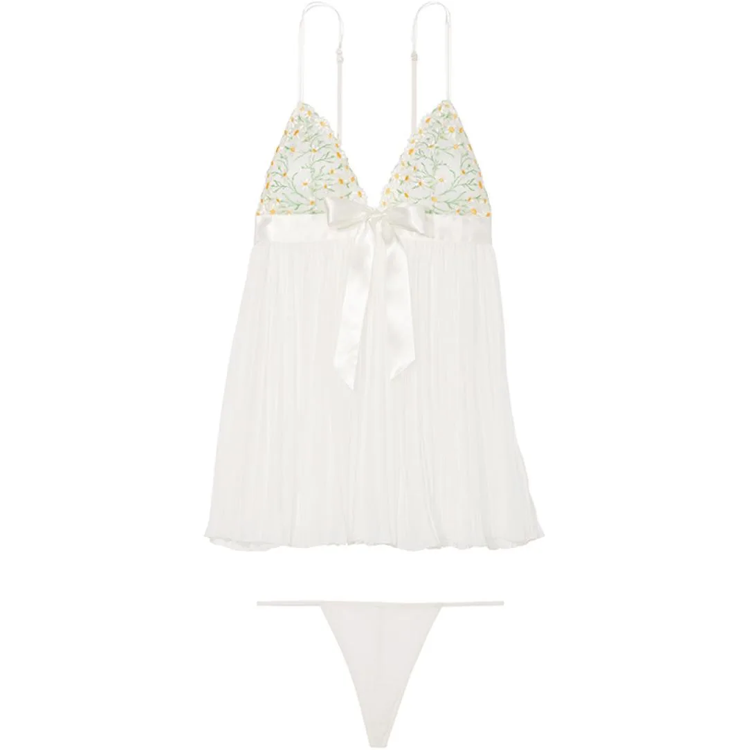 Комплект нижнего белья для женщин VERY SEXY Daisy Chain с вышивкой и плиссировкой Victoria's Secret, White Embroidery