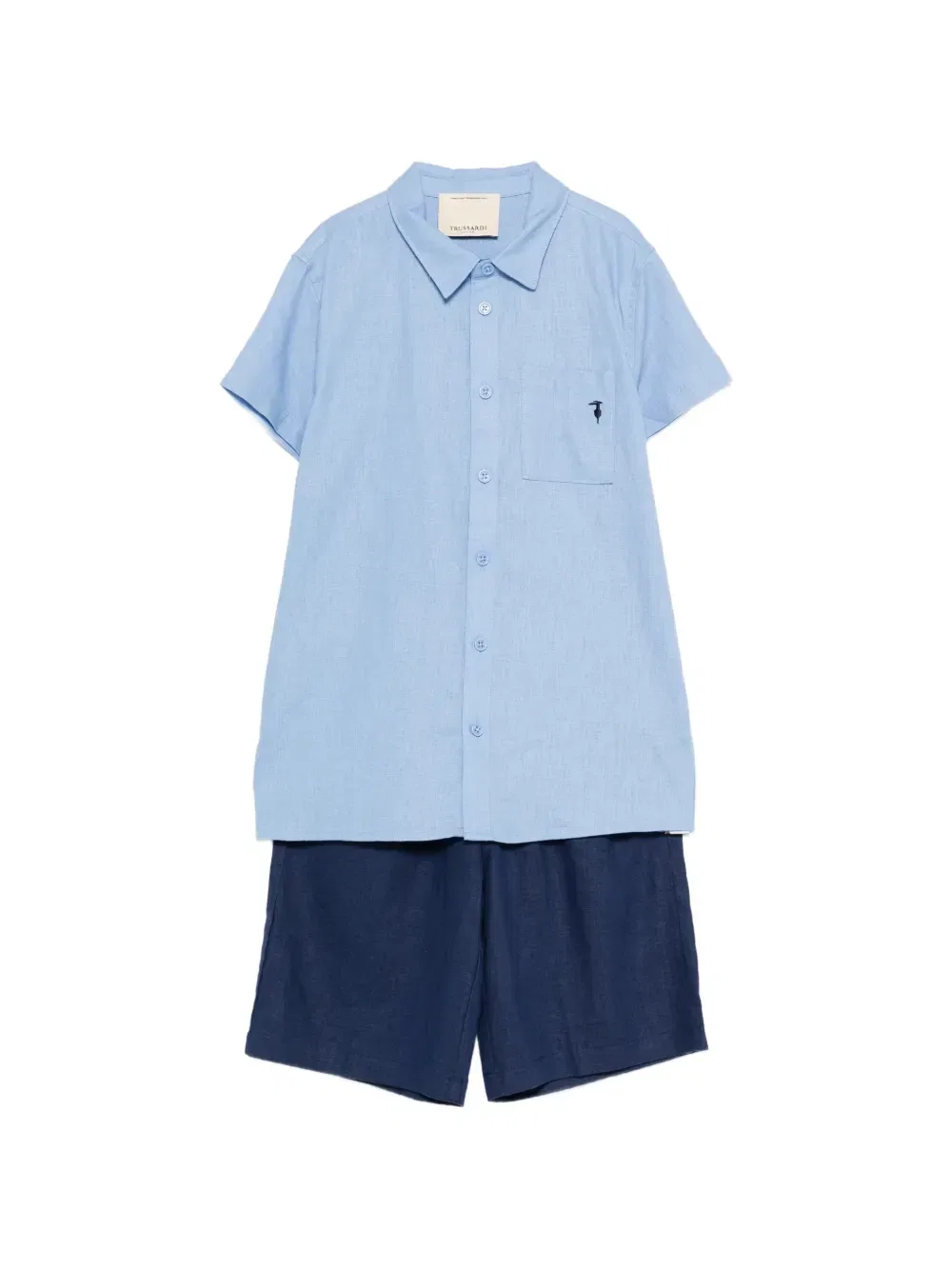Комплект из рубашки и шорт с вышивкой Trussardi Junior, синий
