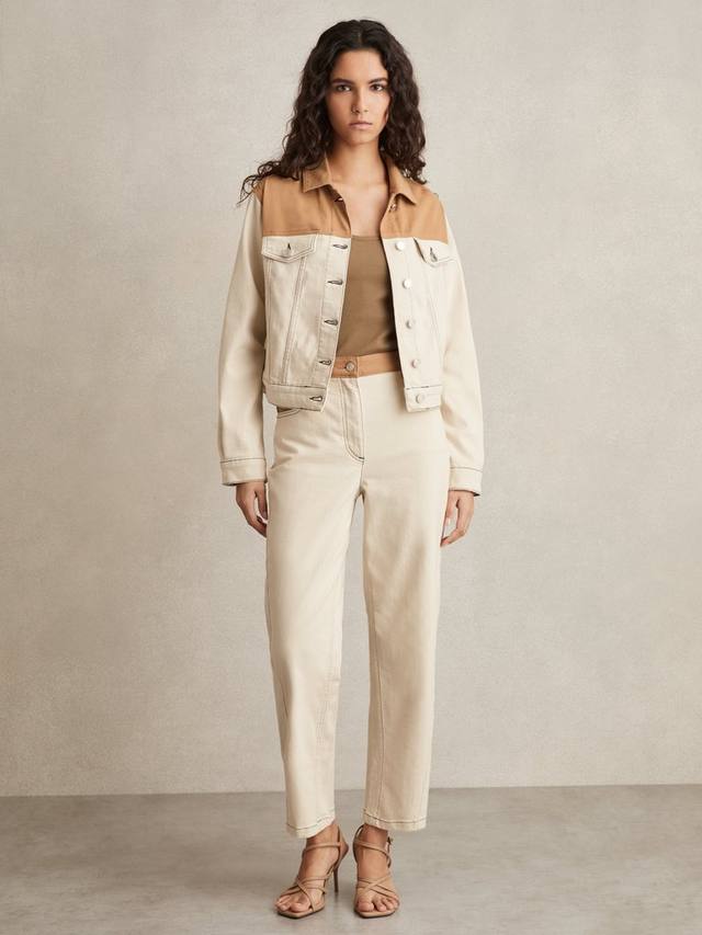 

Джинсы с прямыми штанинами maddie с контрастной талией Reiss, экрю