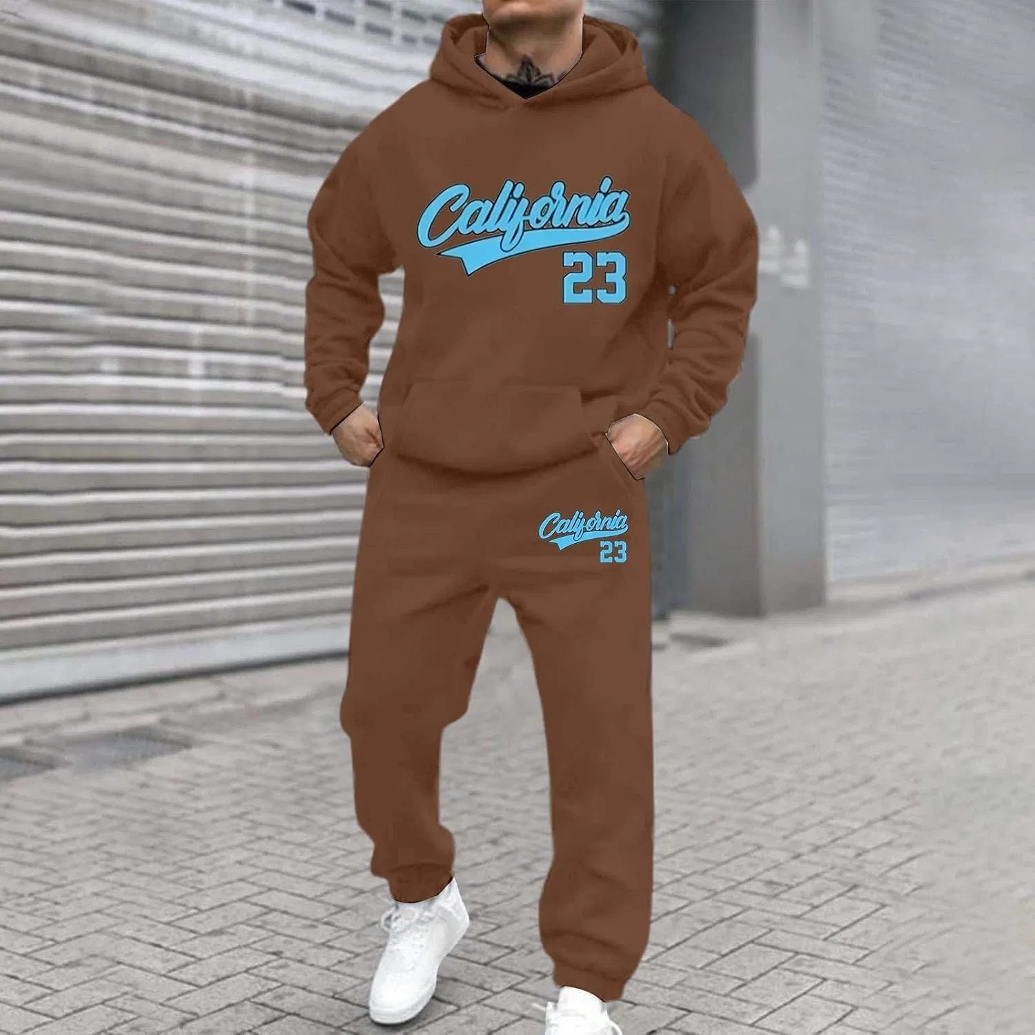 Мужской спортивный костюм California Hoodie и Sweatpants, A02-coffee