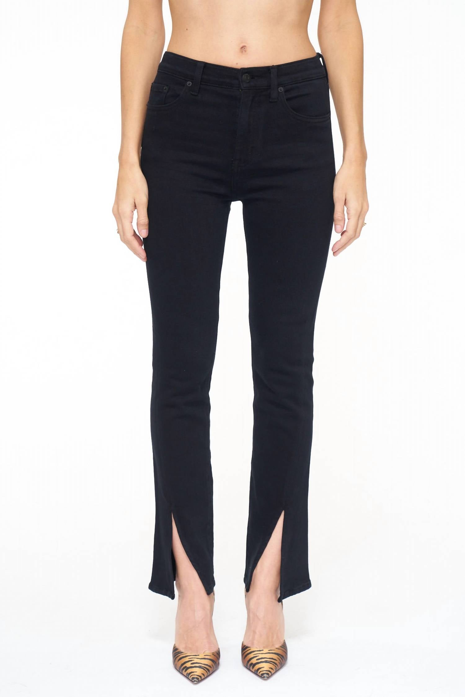 

Джинсы Teagan High Rise Vented Straight Jeans черного цвета PISTOLA