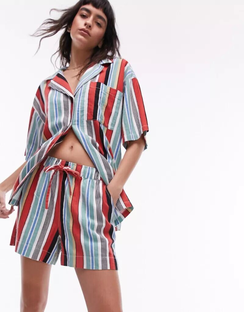 

Льняные шорты Topshop в разноцветную полоску
