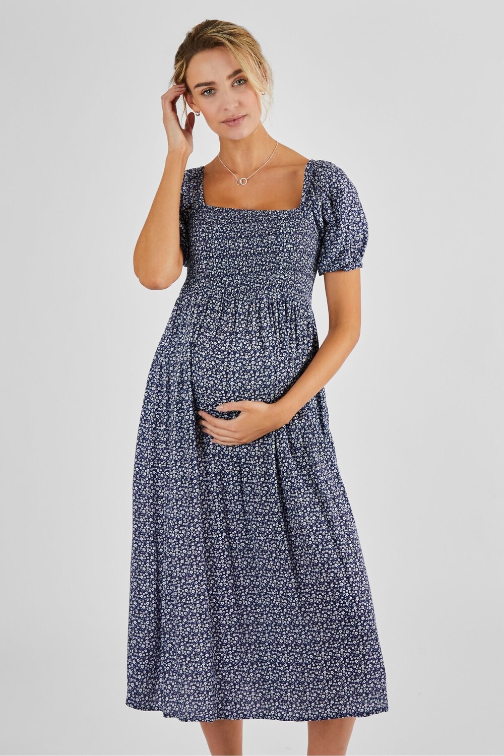 

Платье для беременных миди со сборками Jojo Maman Bébé, синий