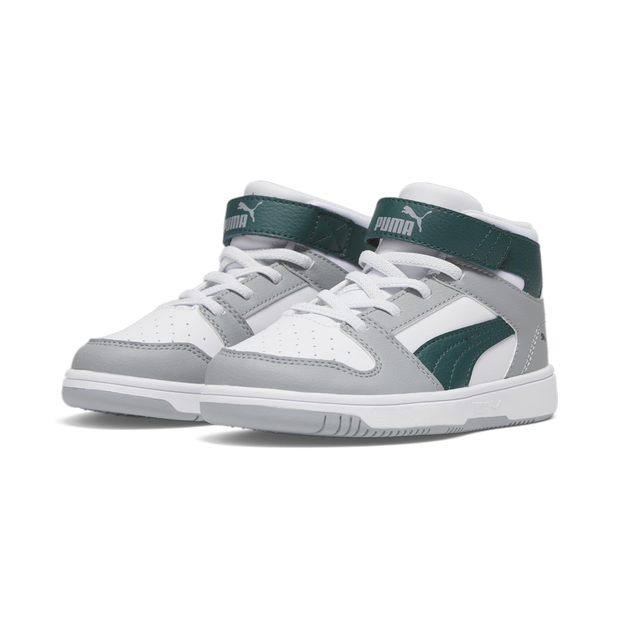 

Кроссовки PUMA Kids Puma Kids Rebound Layup Synthetic Leather Hook And Loop Sneakers, Puma White/Malachite/Cool Mid Gray