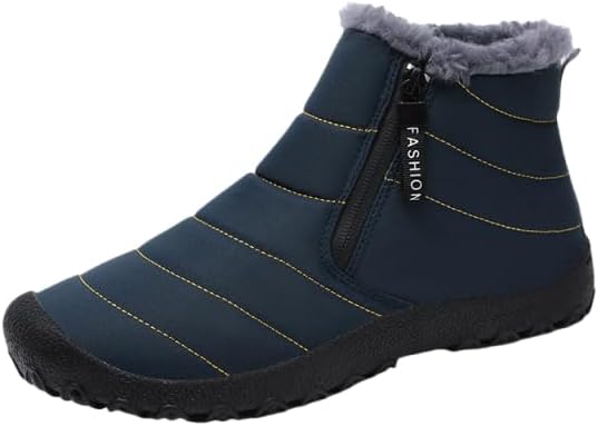 

Мужские теплые зимние ботинки с утеплителем из флиса и боковой молнией, противоскользящие походные ботинки до щиколотки для зимних прогулок на улице Azttoztto, Blue