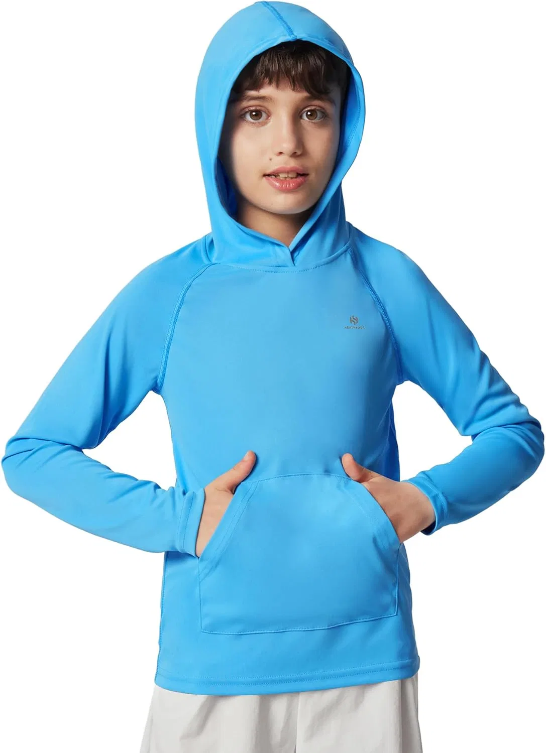 Футболка для плавания Heathyoga Rash Guard для мальчиков, защита от солнца UPF 50+, рубашка с капюшоном для рыбалки с карманом для малышей, Hoodie Blue