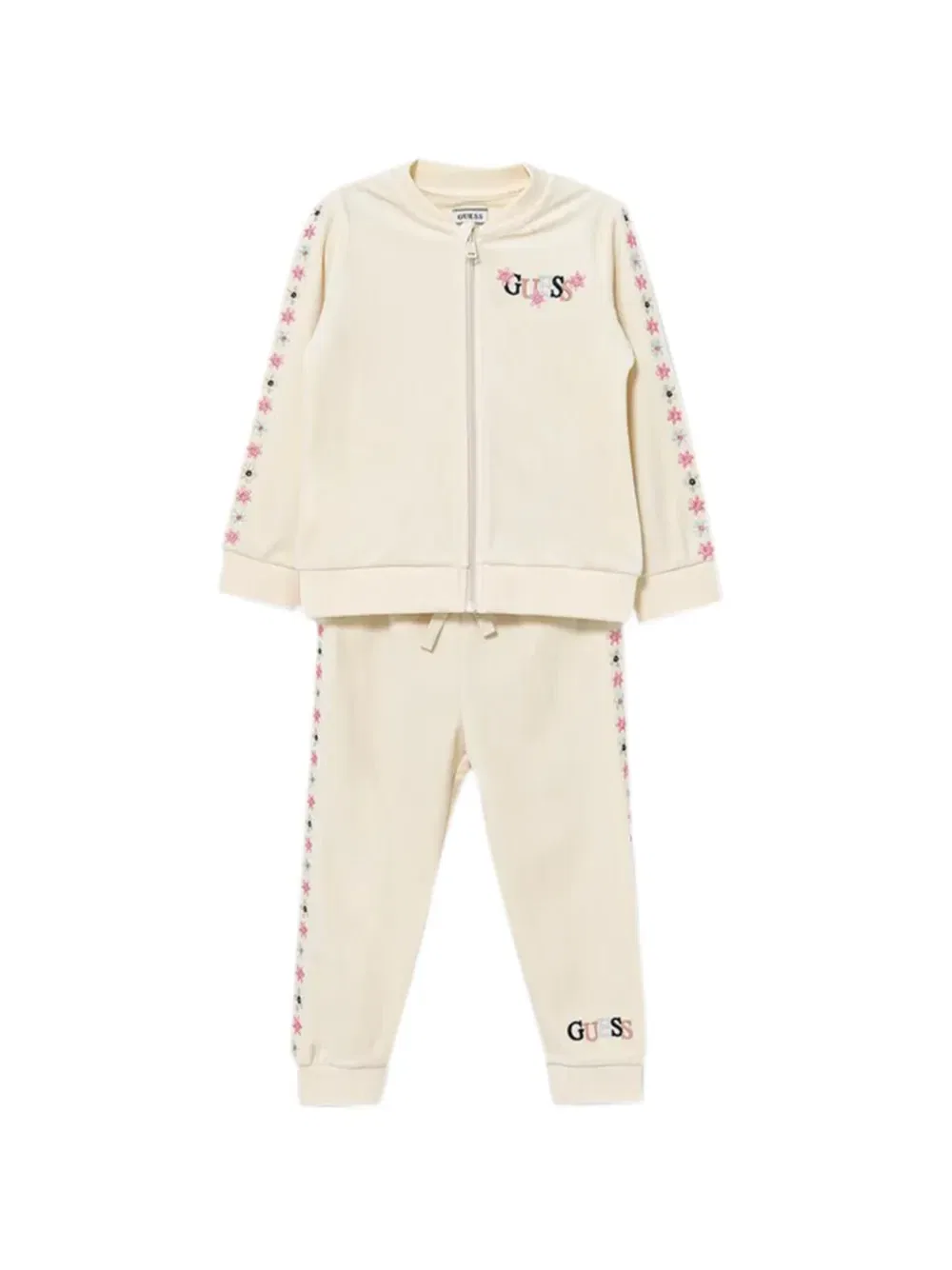 Трикотажный костюм с цветочным принтом на молнии GUESS Kids, бежевый