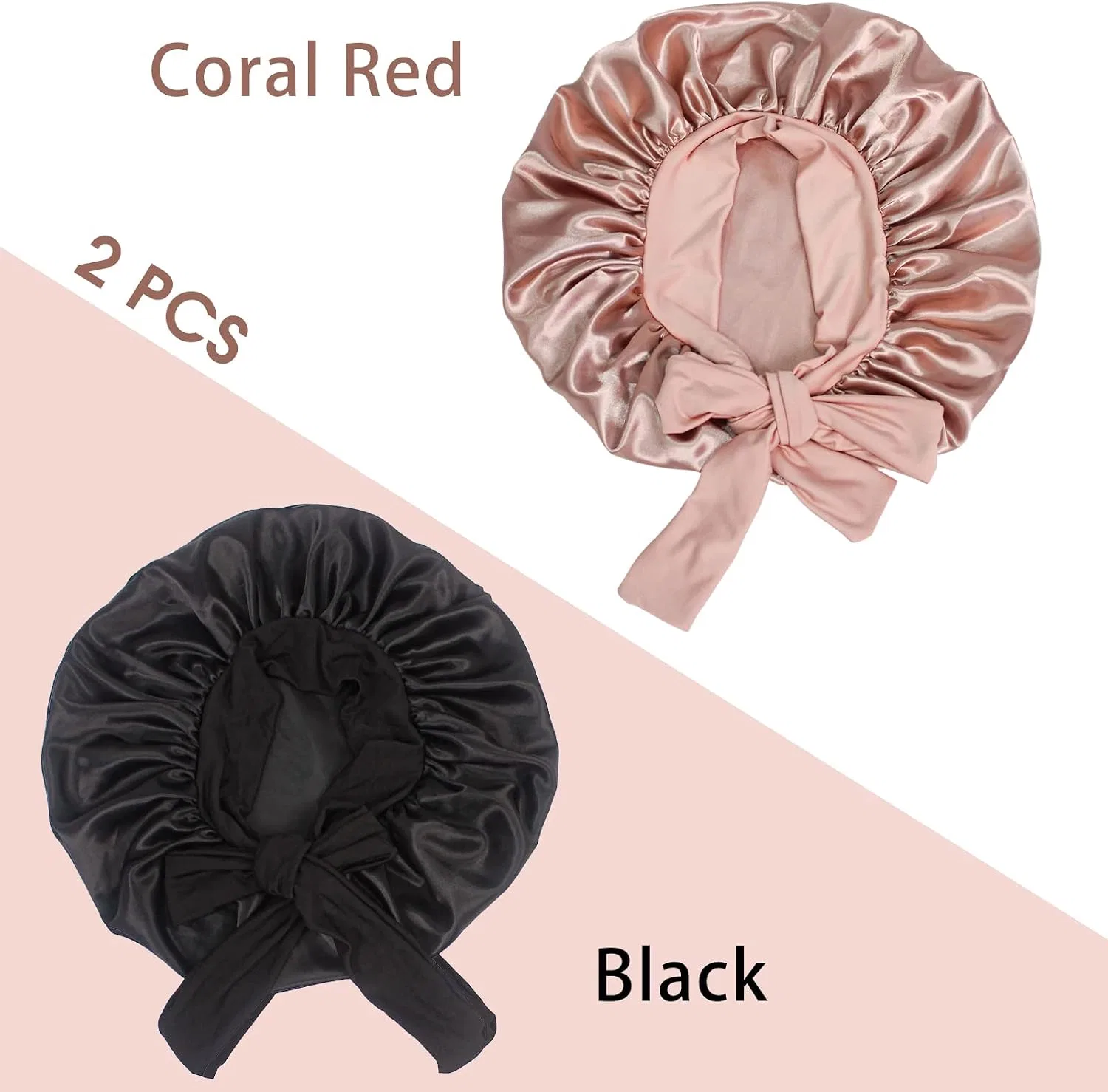 Шапочка для душа Hanbertti, 2 шт, Black + Coral Red — фото 3