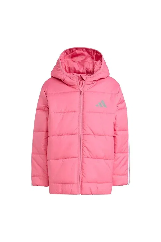 Детская куртка для девочек с принтом Essentials 3-stripes fiber filled Adidas, Pink Fusion-White