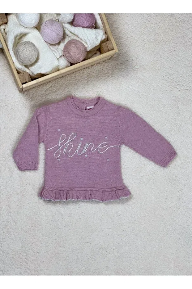 Детский комплект для девочек с блестками Emins baby girl filter shine written skirt frilly sweater elastic pants knitwear top and bottom set E&S Emin'S, Pink — фото 3
