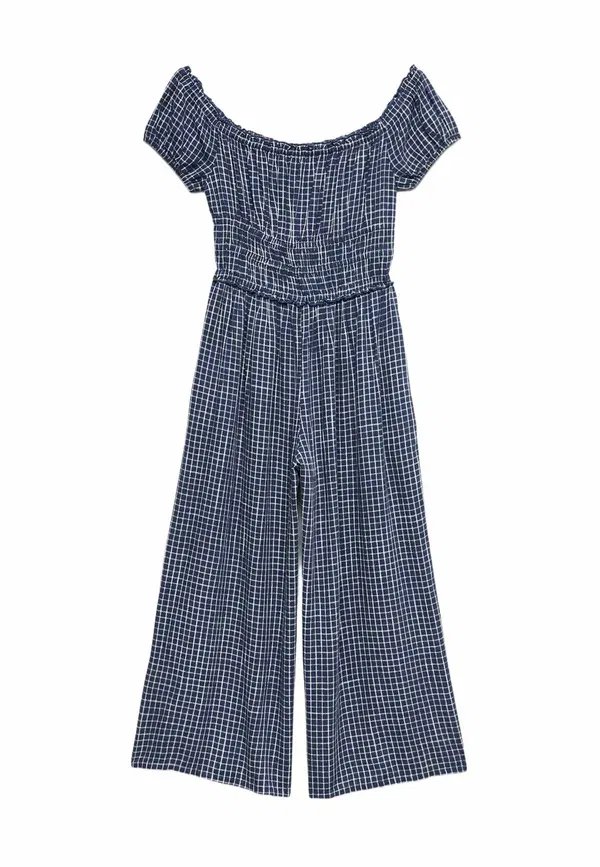 Комбинезон с коротким рукавом, клетка, Checked wide leg jumpsuit, Marks & Spencer mix, синий