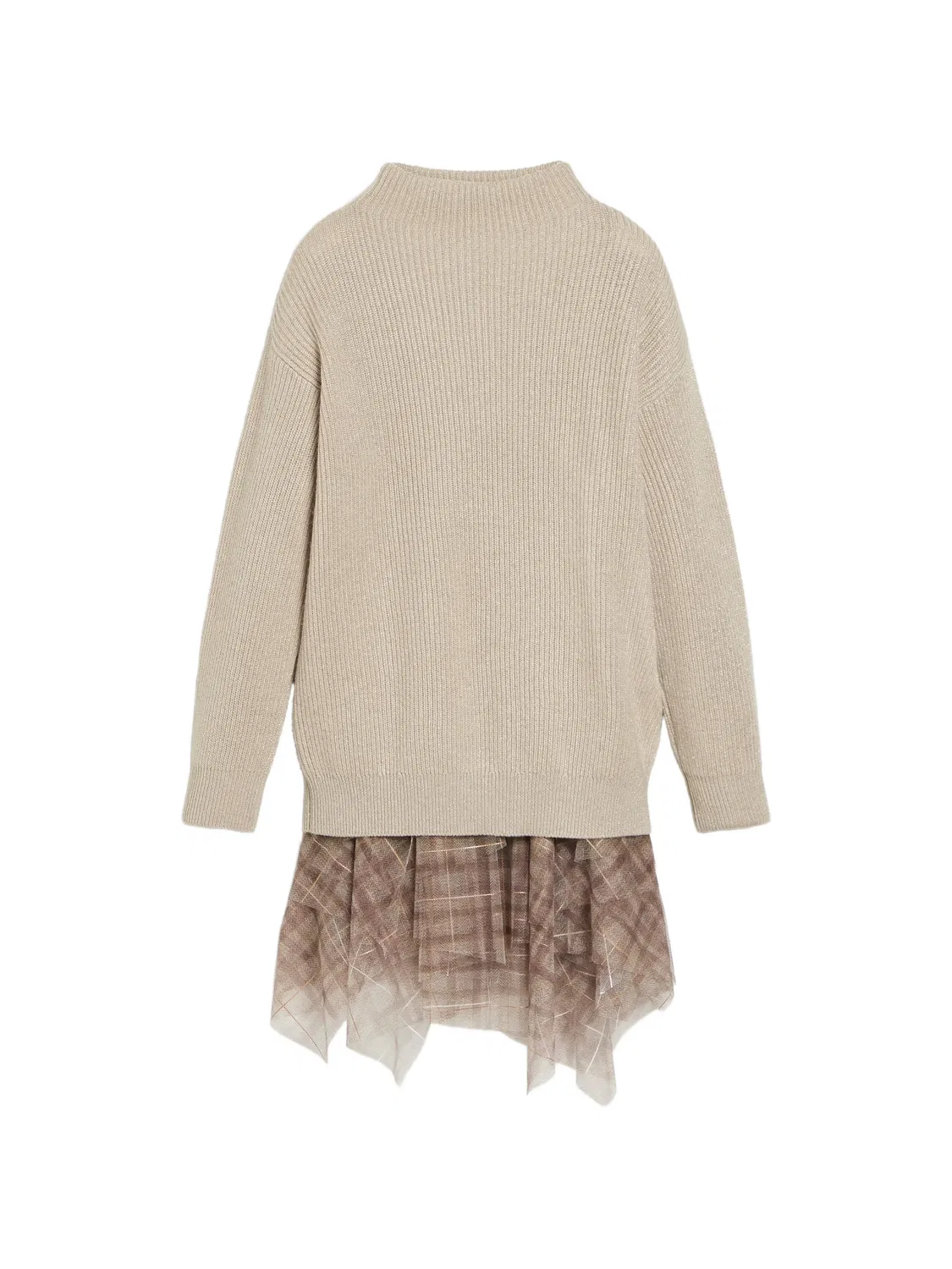 Платье из тюля в клетку Brunello Cucinelli Kids, нейтральные цвета