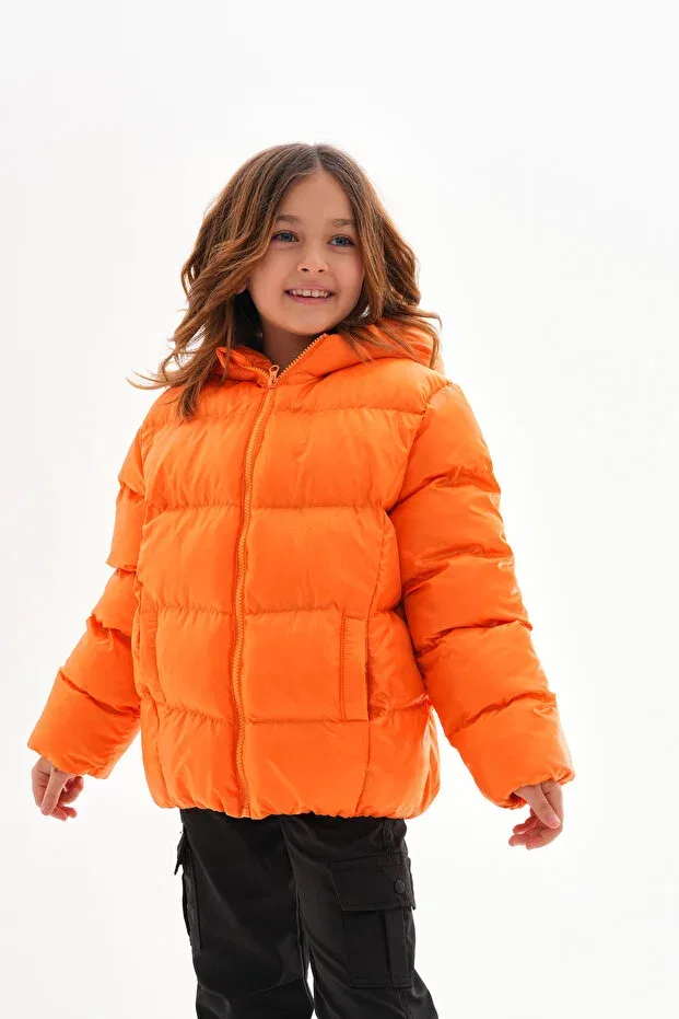 Детское зимнее пальто для девочек с водоотталкивающей пропиткой Petite Roba Kids, Orange — фото 4