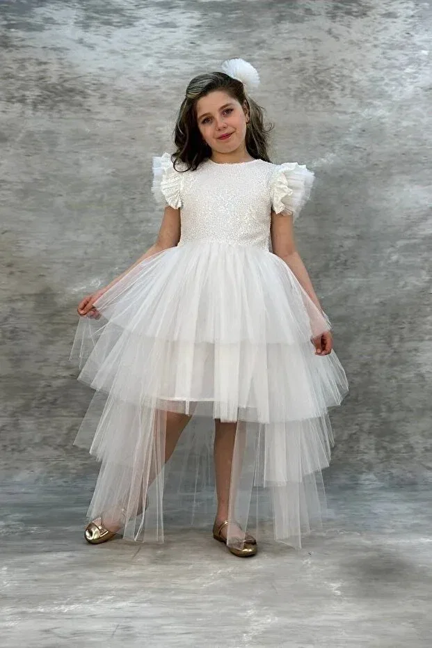 Детское платье для девочек с пайетками Hayal model Abiyekids, White