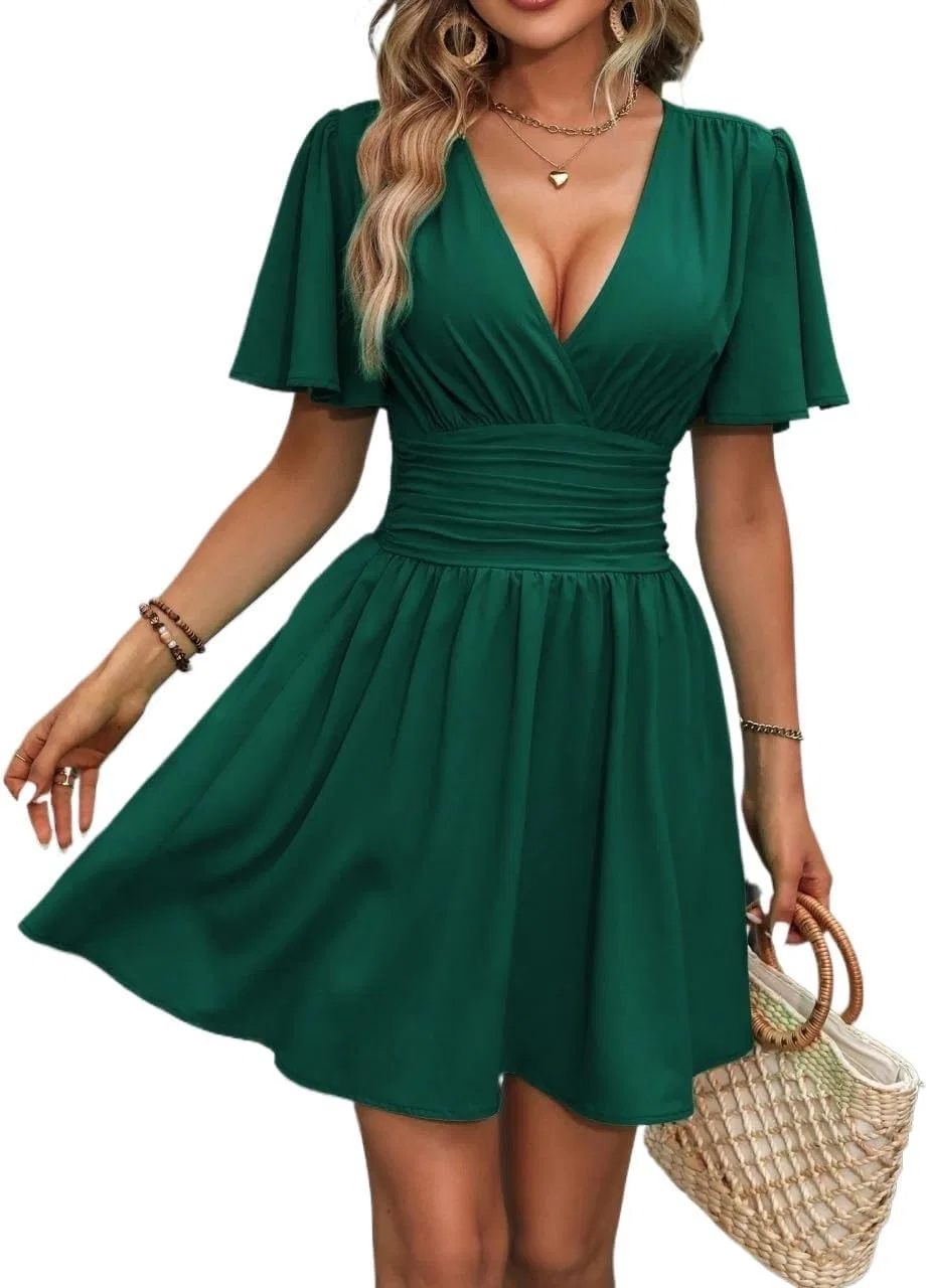 Женское повседневное платье с завышенной талией A-line, Dark Green